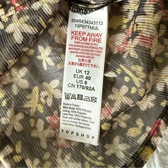 TOPSHOP Black Floral and Lace Long Sleeve Boho Flower Child Blouse Size 8 - Picture 8 of 8